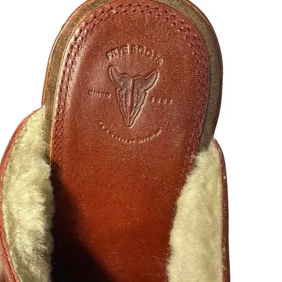 Frye Ella Clogs Stud Burgundy Leather Shearling Wood High Heels Womens 7 - Picture 5 of 8